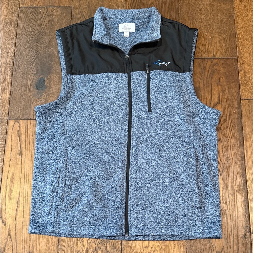 Attack Life by Greg Norman Black and Blue Gray Fleece Vest, Golf, size Large